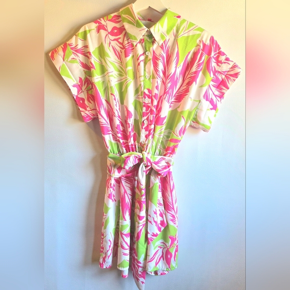 Flying Tomato ONLY A MEMORY WOVEN ROMPER Green Fuschia Size M - Picture 4 of 12